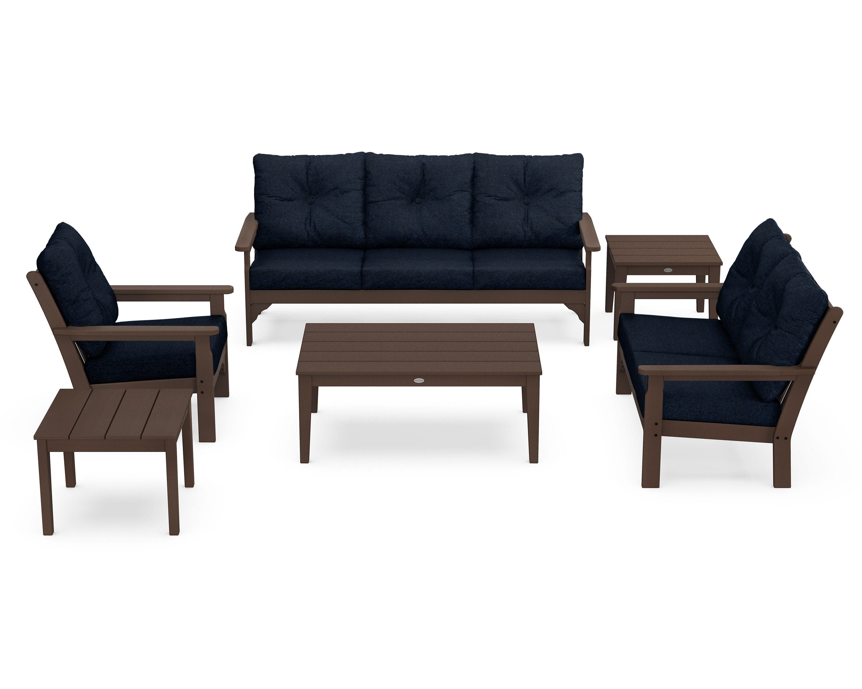 POLYWOOD® Vineyard 6-Piece Deep Seating Set in Mahogany / Marine Indigo