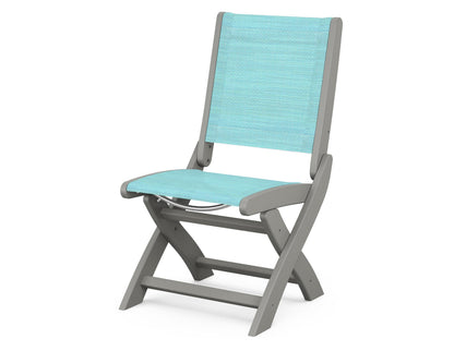 POLYWOOD® Coastal Folding Side Chair in Slate Grey / Dupioni Aquamarine Sling