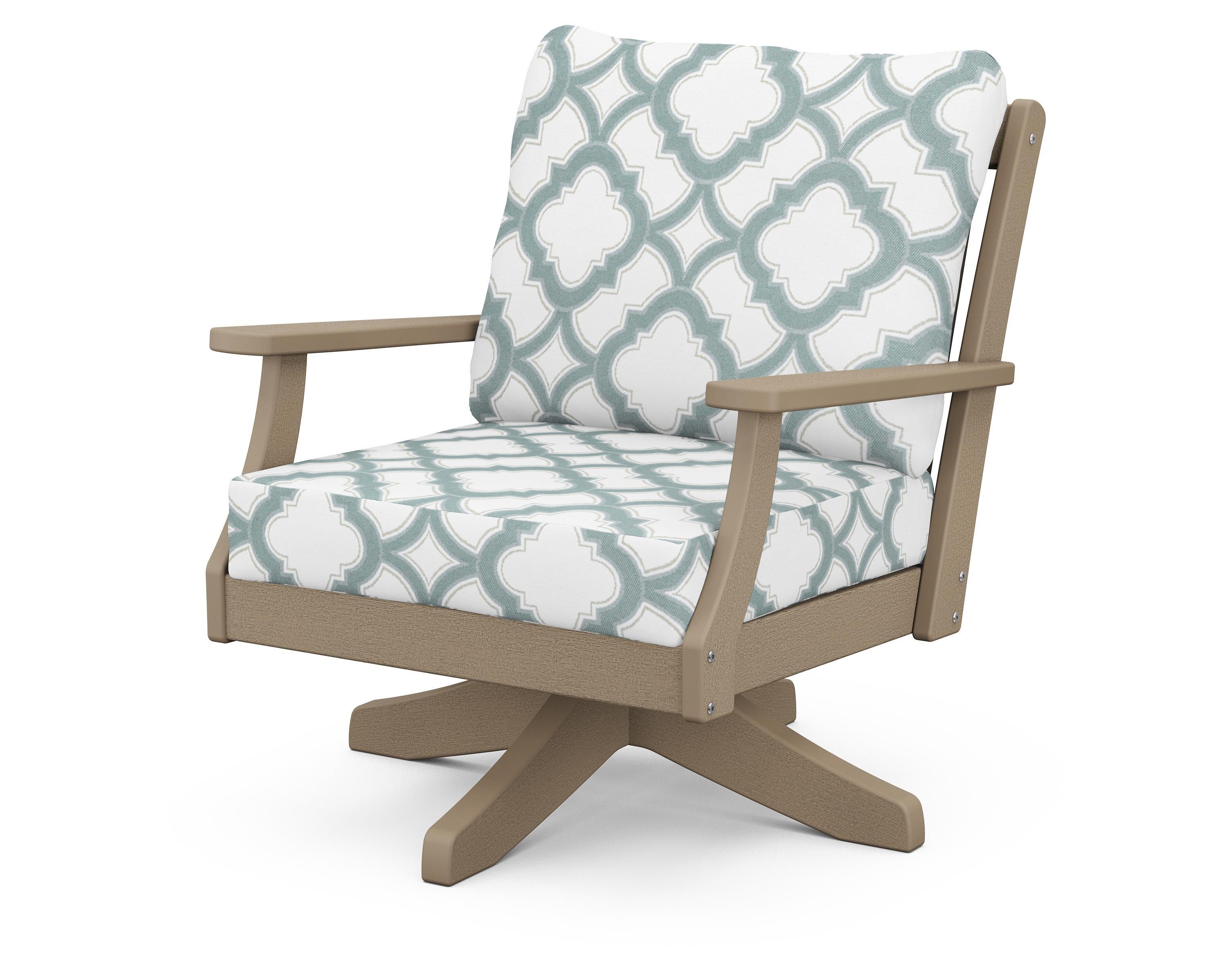 POLYWOOD® Braxton Deep Seating Swivel Chair in Vintage Sahara / Trellis Glacier Spa