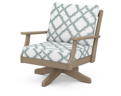 POLYWOOD® Braxton Deep Seating Swivel Chair in Vintage Sahara / Trellis Glacier Spa