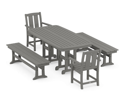 POLYWOOD® Mission 5-Piece Dining Set with Benches in Slate Grey