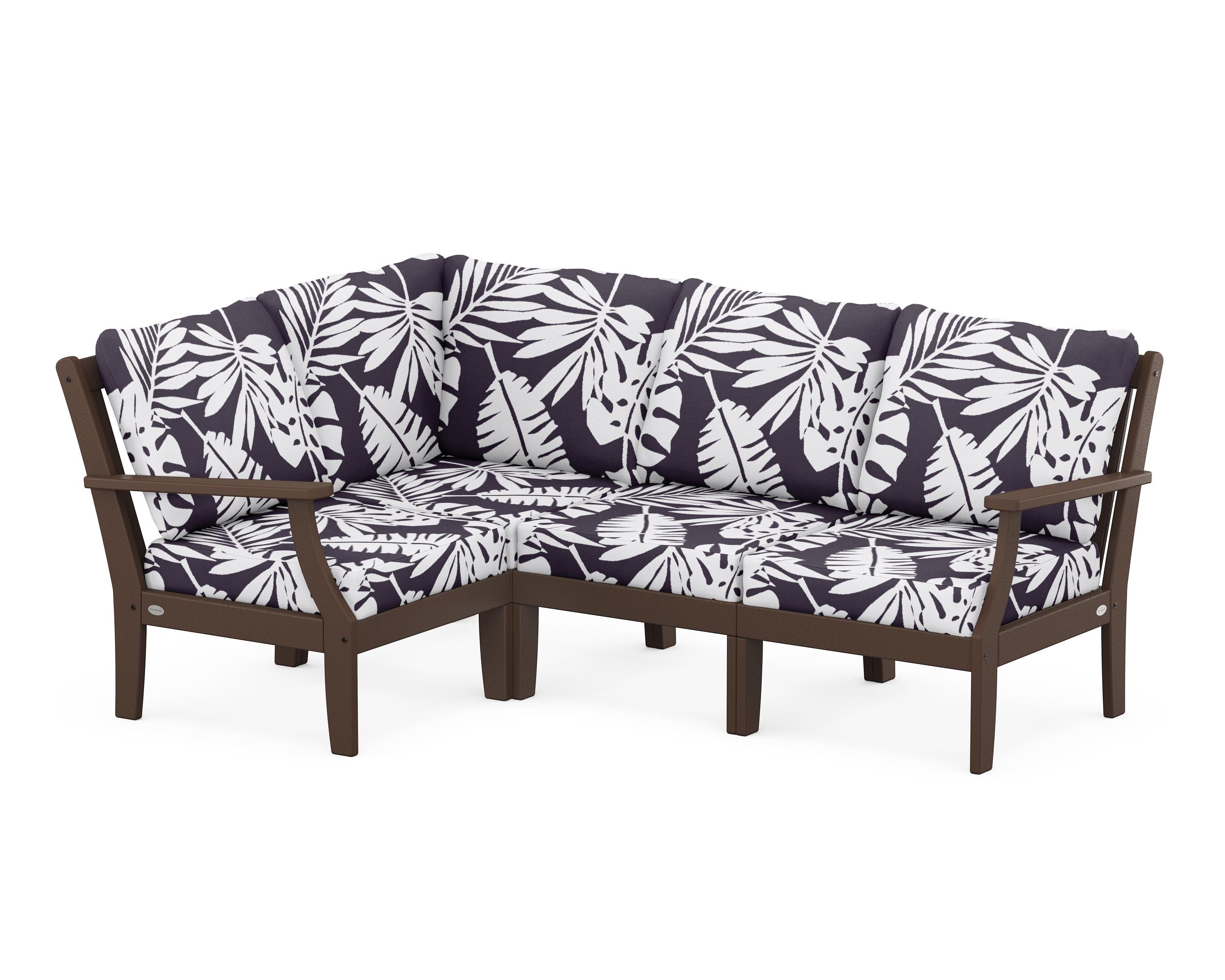 POLYWOOD® Braxton Modular 4-Piece Deep Seating Set in Mahogany / Leaf Navy