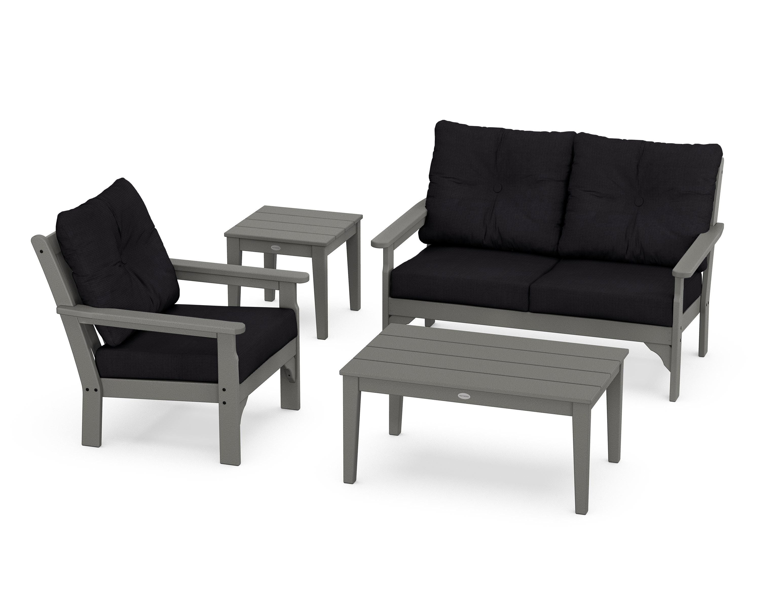 POLYWOOD® Vineyard 4-Piece Deep Seating Set in Slate Grey / Midnight Linen