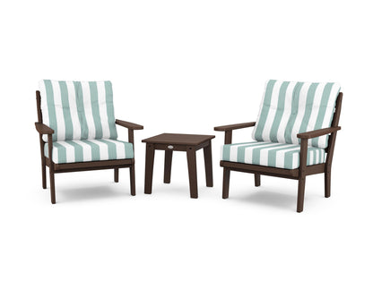 POLYWOOD® Lakeside 3-Piece Deep Seating Chair Set in Mahogany / Cabana Stripe Glacier Spa