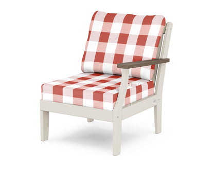 POLYWOOD® Braxton Modular Right Arm Chair in Sand / Kona / Buffalo Plaid Crimson