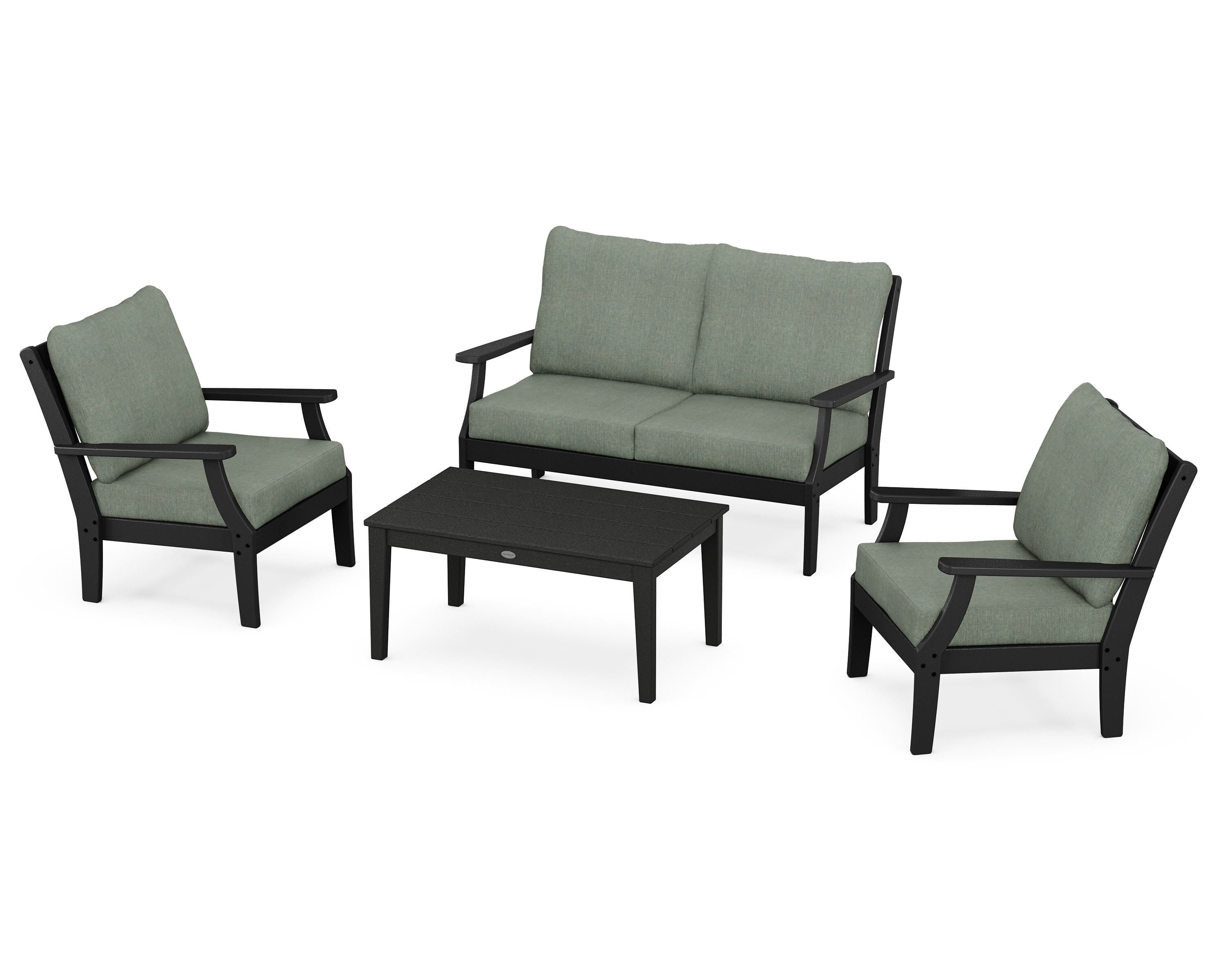 POLYWOOD® Braxton 4-Piece Deep Seating Chair Set in Black / Cast Sage