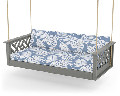 POLYWOOD® Chippendale Daybed Swing in Slate Grey / Leaf Sky Blue