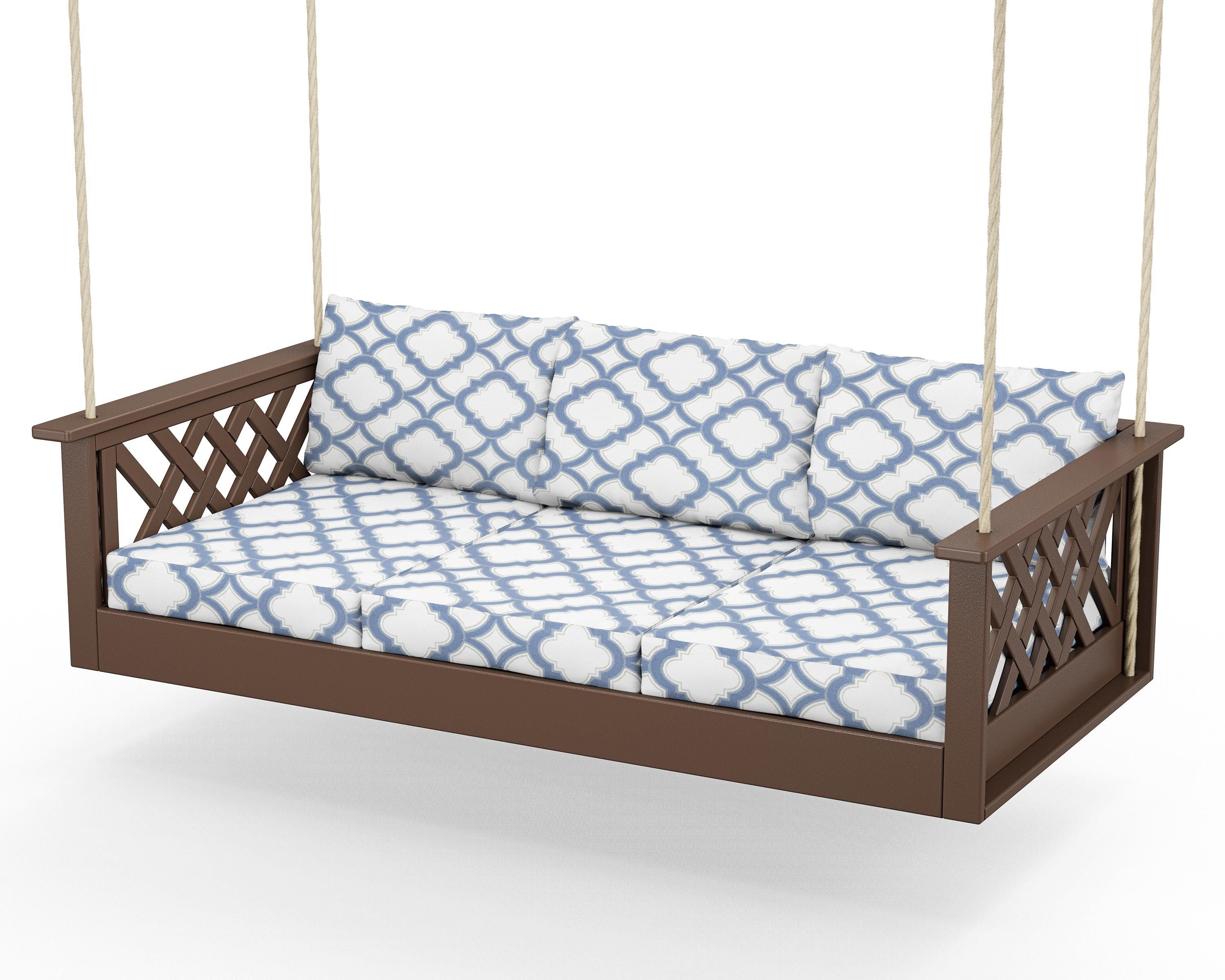 Country Living Wovendale Daybed Swing in Mahogany / Trellis Sky Blue