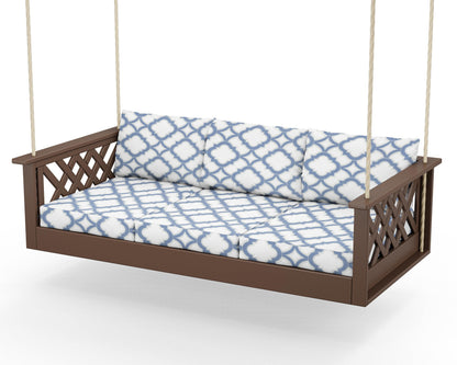 Country Living Wovendale Daybed Swing in Mahogany / Trellis Sky Blue