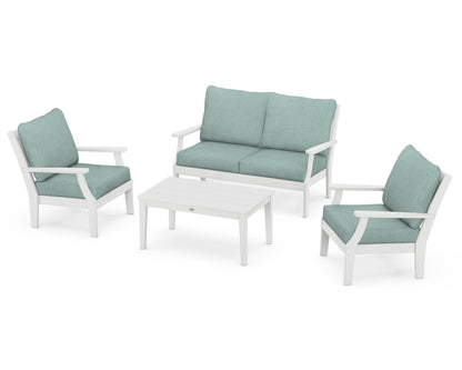 POLYWOOD® Braxton 4-Piece Deep Seating Chair Set in White / Glacier Spa