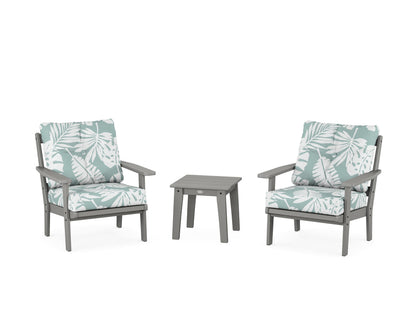 POLYWOOD® Prairie 3-Piece Deep Seating Set in Slate Grey / Leaf Glacier Spa