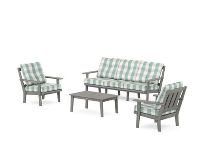 POLYWOOD® Oxford 4-Piece Deep Seating Set with Sofa in Slate Grey / Buffalo Plaid Glacier Spa