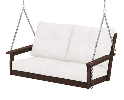 POLYWOOD® Vineyard Deep Seating Swing in Mahogany / Natural Linen