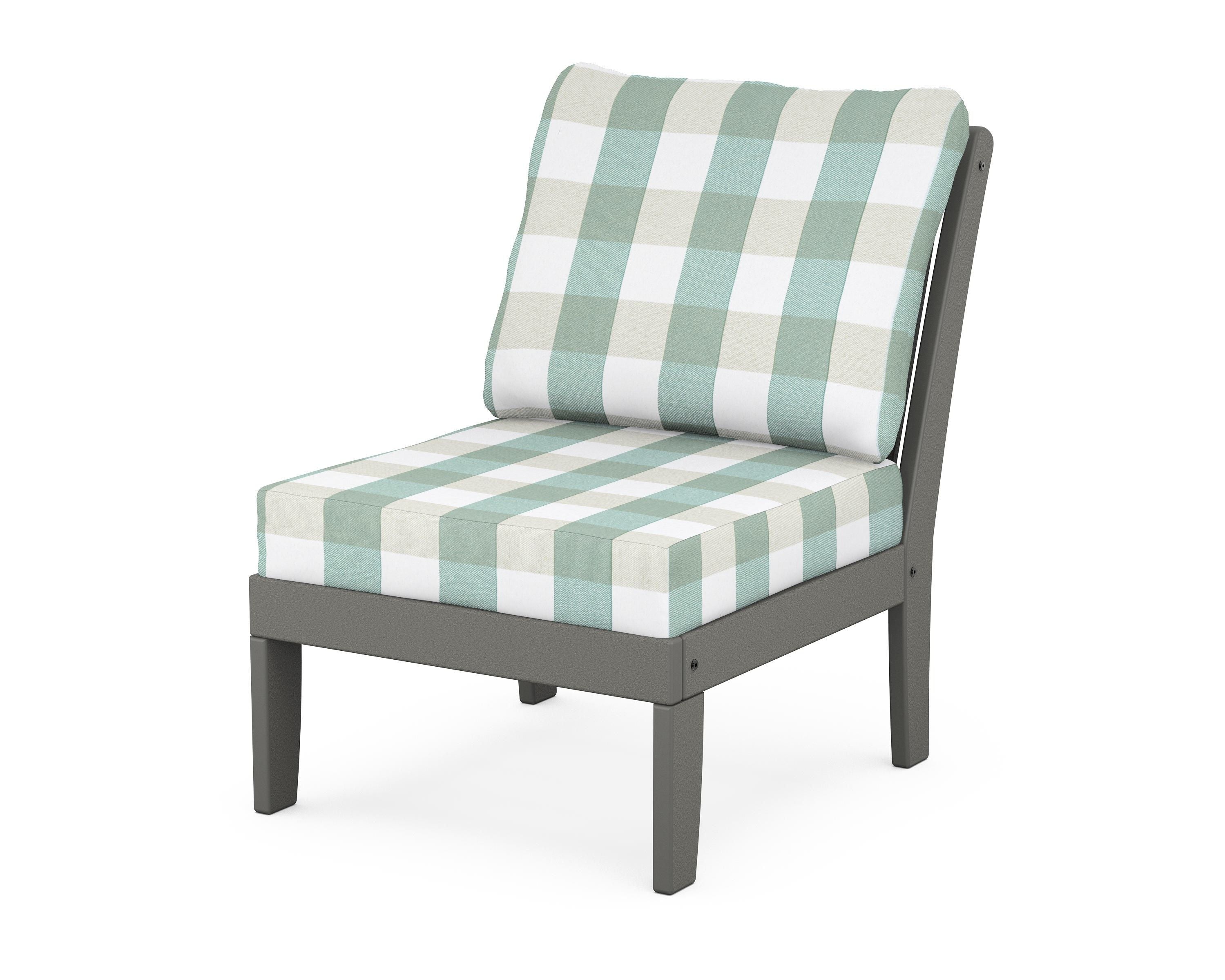 POLYWOOD® Braxton Modular Armless Chair in Slate Grey / Buffalo Plaid Glacier Spa