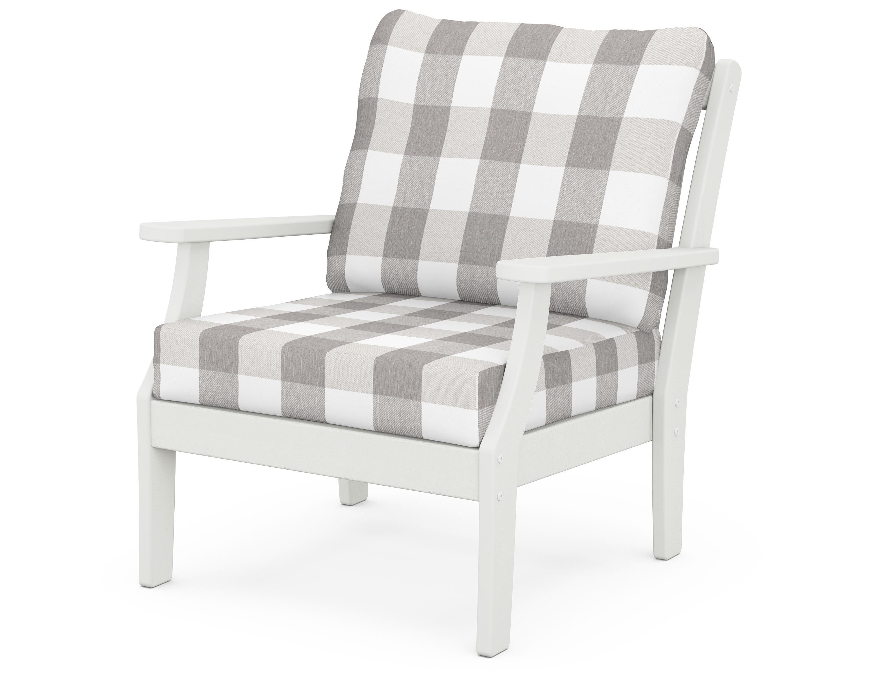 POLYWOOD® Braxton Deep Seating Chair in Vintage White / Buffalo Plaid Grey Mist