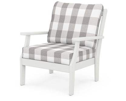POLYWOOD® Braxton Deep Seating Chair in Vintage White / Buffalo Plaid Grey Mist