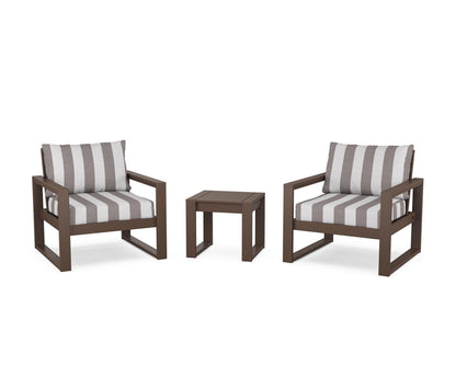 POLYWOOD® EDGE Sectional 3-Piece Deep Seating Set in Mahogany / Cabana Stripe Grey Mist