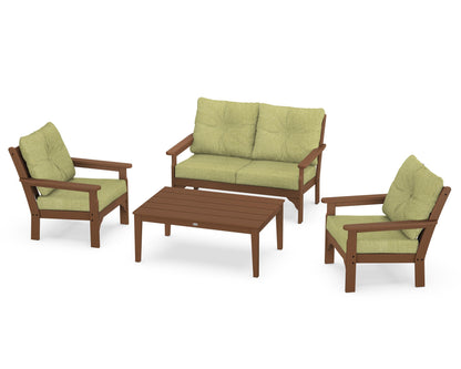 POLYWOOD® Vineyard 4-Piece Deep Seating Set in Teak / Chartreuse Boucle