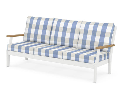 POLYWOOD® Braxton Deep Seating Sofa in White / Natural / Buffalo Plaid Sky Blue