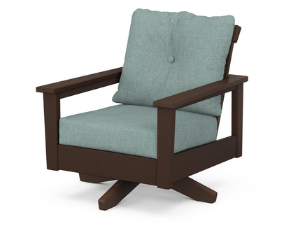 POLYWOOD® Prescott Deep Seating Swivel Chair in Mahogany / Glacier Spa