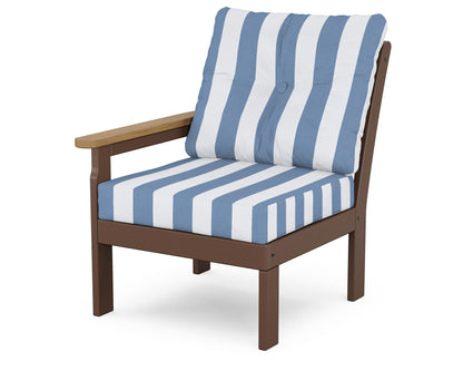 POLYWOOD® Vineyard Modular Left Arm Chair in Mahogany / Natural / Cabana Stripe Sky Blue