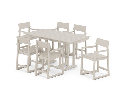 POLYWOOD® EDGE Arm Chair 7-Piece Farmhouse Counter Set in Sand