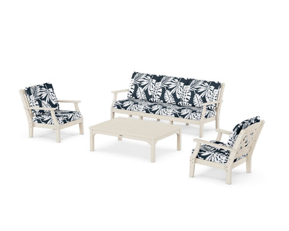 Martha Stewart by POLYWOOD® Chinoiserie 4-Piece Deep Seating Set with Sofa in Sand / Leaf Marine Indigo