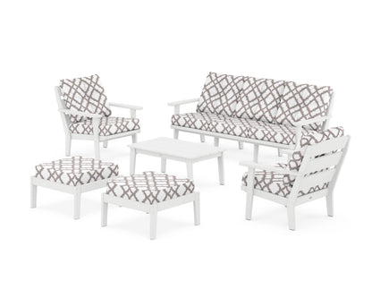 POLYWOOD® Lakeside 6-Piece Lounge Sofa Set in White / Trellis Grey Mist