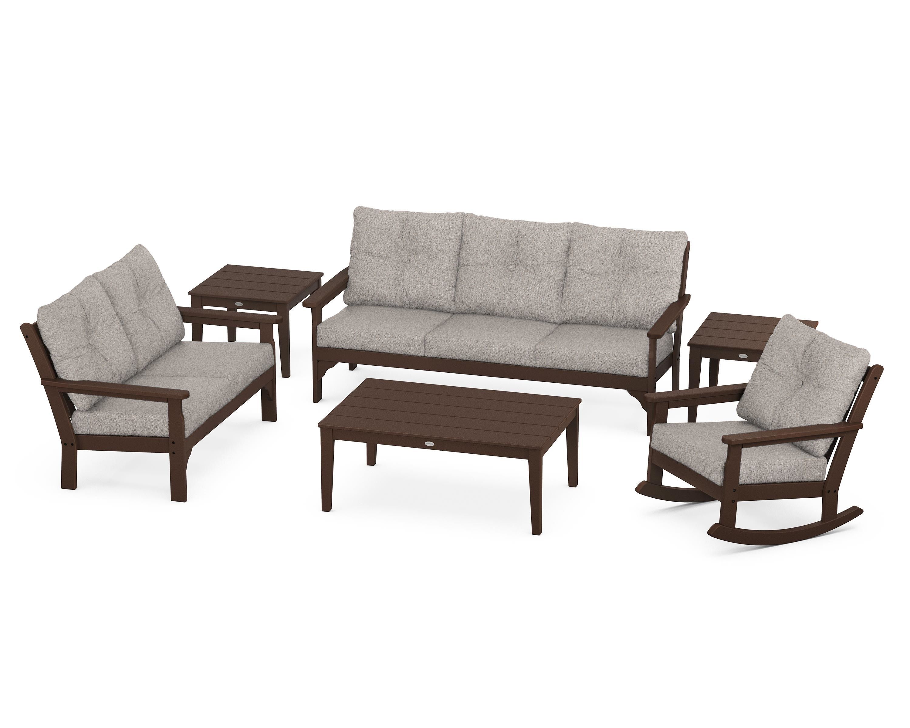POLYWOOD® Vineyard 6-Piece Deep Seating Set in Mahogany / Weathered Tweed