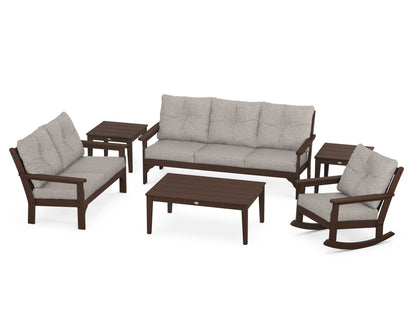 POLYWOOD® Vineyard 6-Piece Deep Seating Set in Mahogany / Weathered Tweed