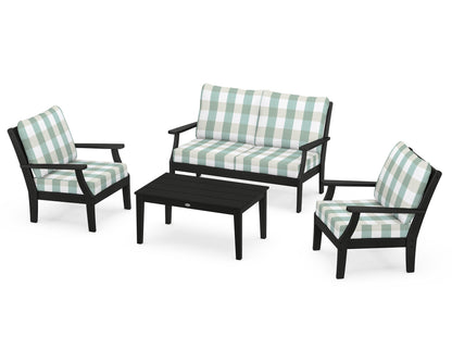 POLYWOOD® Braxton 4-Piece Deep Seating Chair Set in Black / Buffalo Plaid Glacier Spa