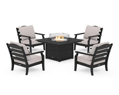 Draper James™ by  POLYWOOD® Savannah 5-Piece Deep Seating Set with Fire Pit Table in Black / Dune Burlap