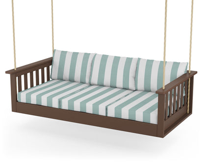 POLYWOOD® Vineyard Daybed Swing in Mahogany / Cabana Stripe Glacier Spa