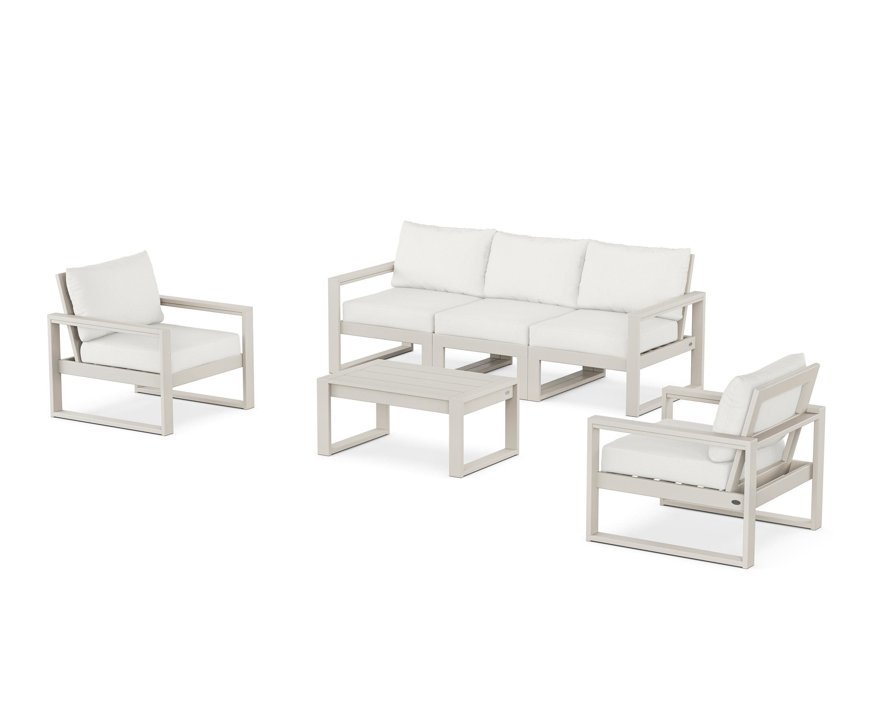 POLYWOOD® EDGE Sectional 4-Piece Deep Seating Set with Sofa in Sand / Natural Linen