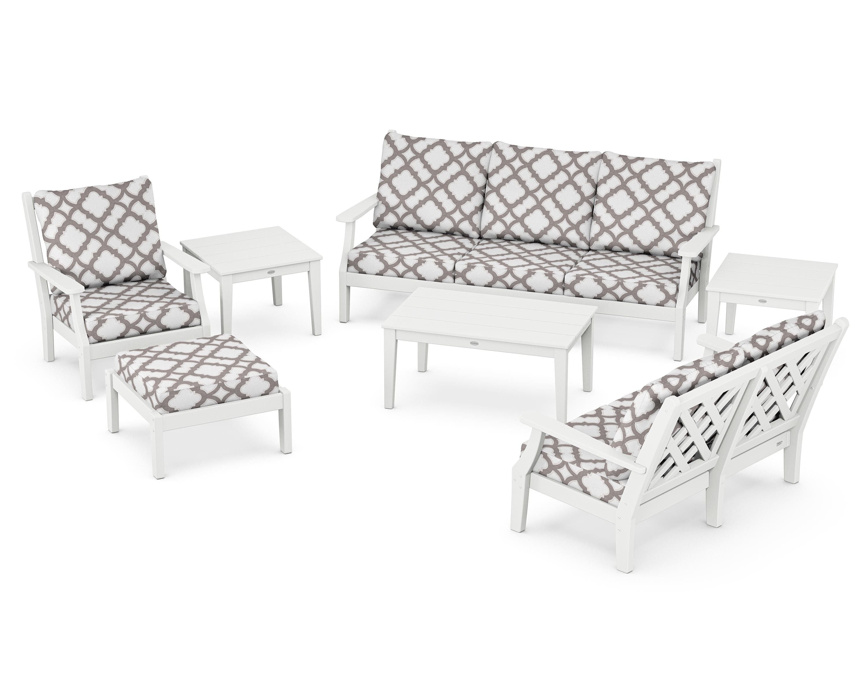 Country Living Wovendale 7-Piece Deep Seating Set in White / Trellis Grey Mist