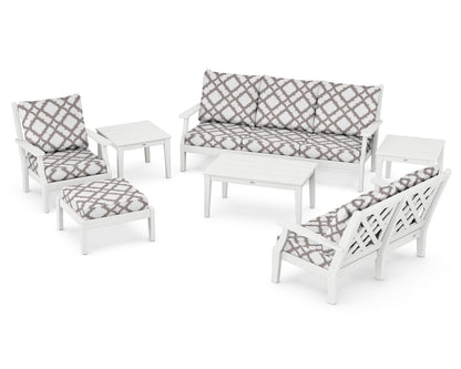 Country Living Wovendale 7-Piece Deep Seating Set in White / Trellis Grey Mist
