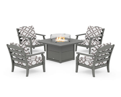 Draper James™ by  POLYWOOD® Savannah 5-Piece Deep Seating Set with Fire Pit Table in Slate Grey / Trellis Grey Mist