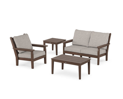 POLYWOOD® Chippendale 4-Piece Deep Seating Set in Mahogany / Weathered Tweed