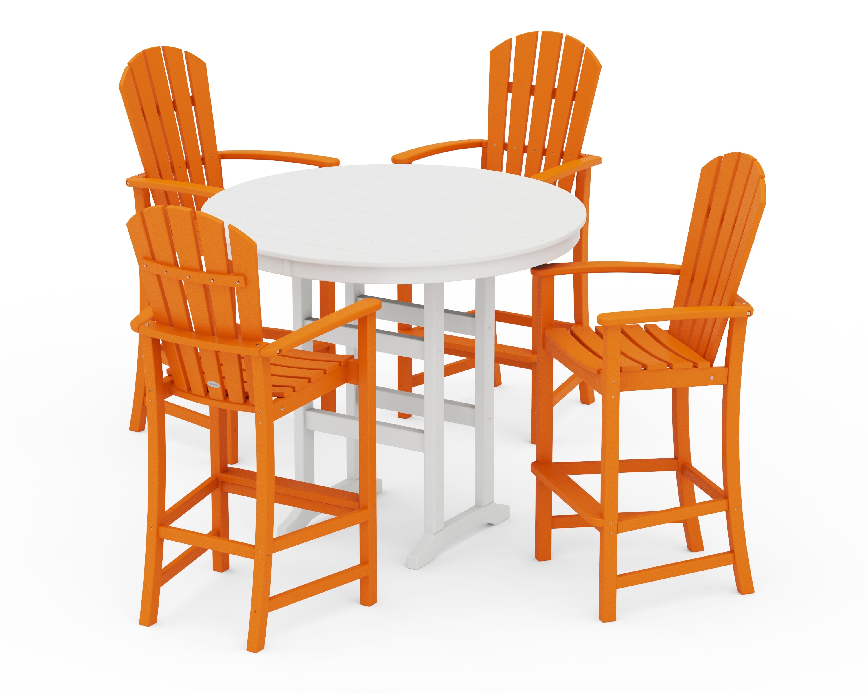POLYWOOD® Palm Coast 5-Piece Round Farmhouse Bar Set in Tangerine / White