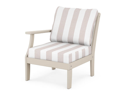 POLYWOOD® Braxton Modular Left Arm Chair in Sand / Cabana Stripe Dune Burlap