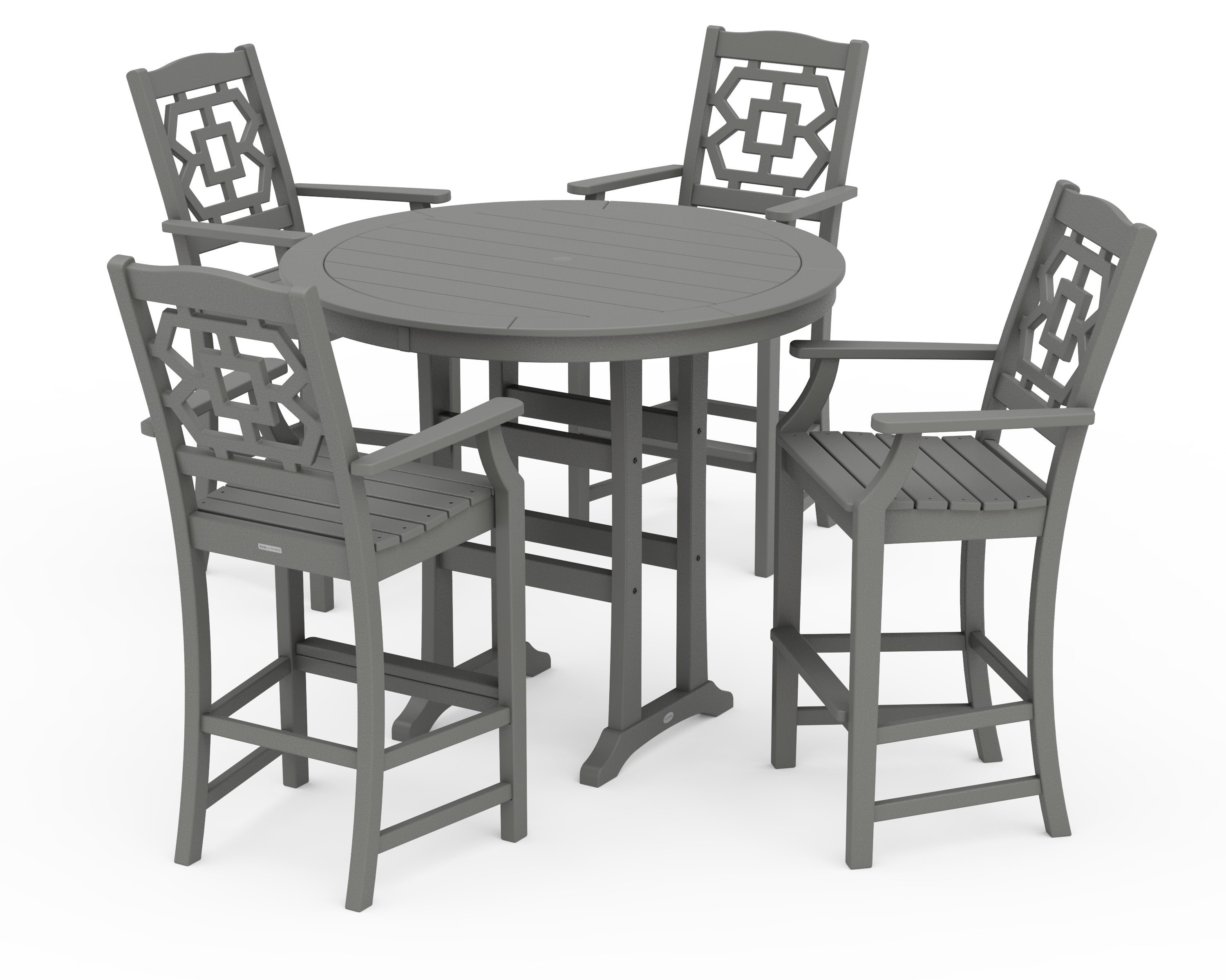 Martha Stewart by POLYWOOD® Chinoiserie 5-Piece Round Bar Set in Slate Grey