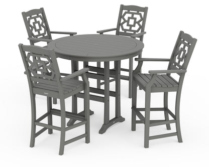 Martha Stewart by POLYWOOD® Chinoiserie 5-Piece Round Bar Set in Slate Grey
