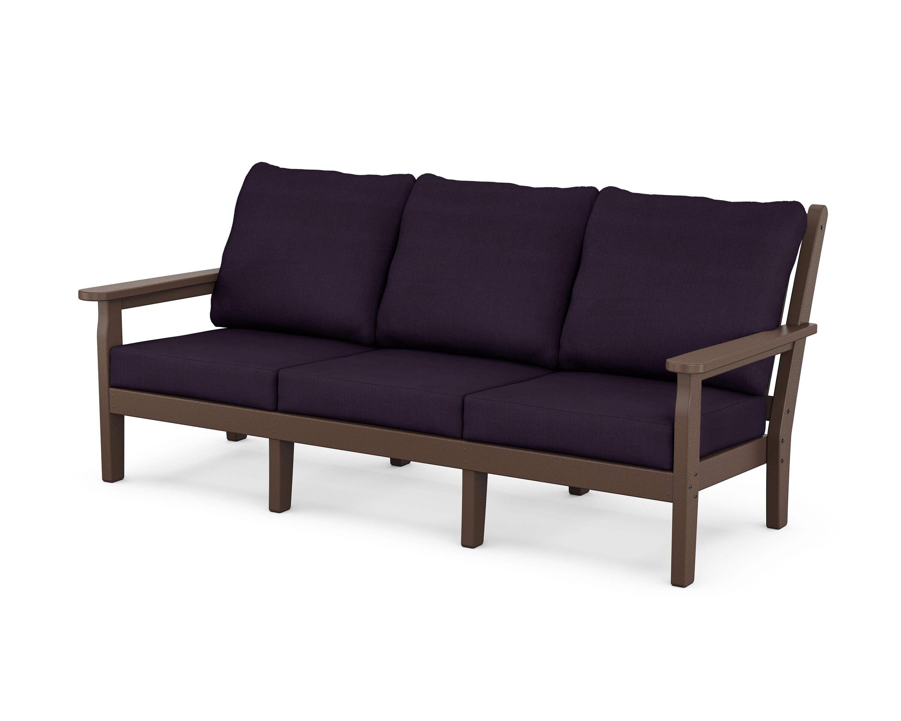 POLYWOOD® Chippendale Deep Seating Sofa in Mahogany / Navy Linen