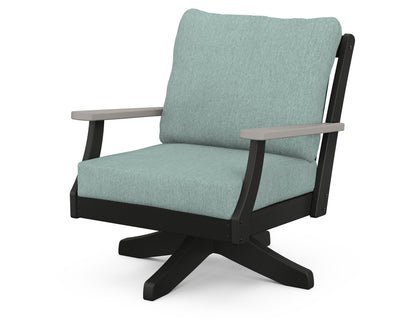 POLYWOOD® Braxton Deep Seating Swivel Chair in Black / Driftwood / Glacier Spa