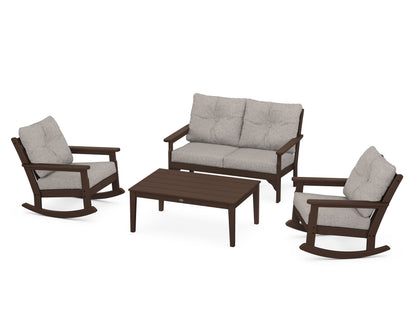POLYWOOD® Vineyard 4-Piece Deep Seating Rocking Chair Set in Mahogany / Weathered Tweed