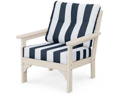 POLYWOOD® Vineyard Deep Seating Chair in Sand / Cabana Stripe Marine Indigo