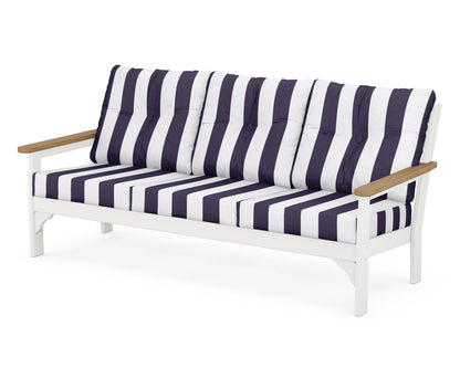 POLYWOOD® Vineyard Deep Seating Sofa in White / Natural / Cabana Stripe Navy
