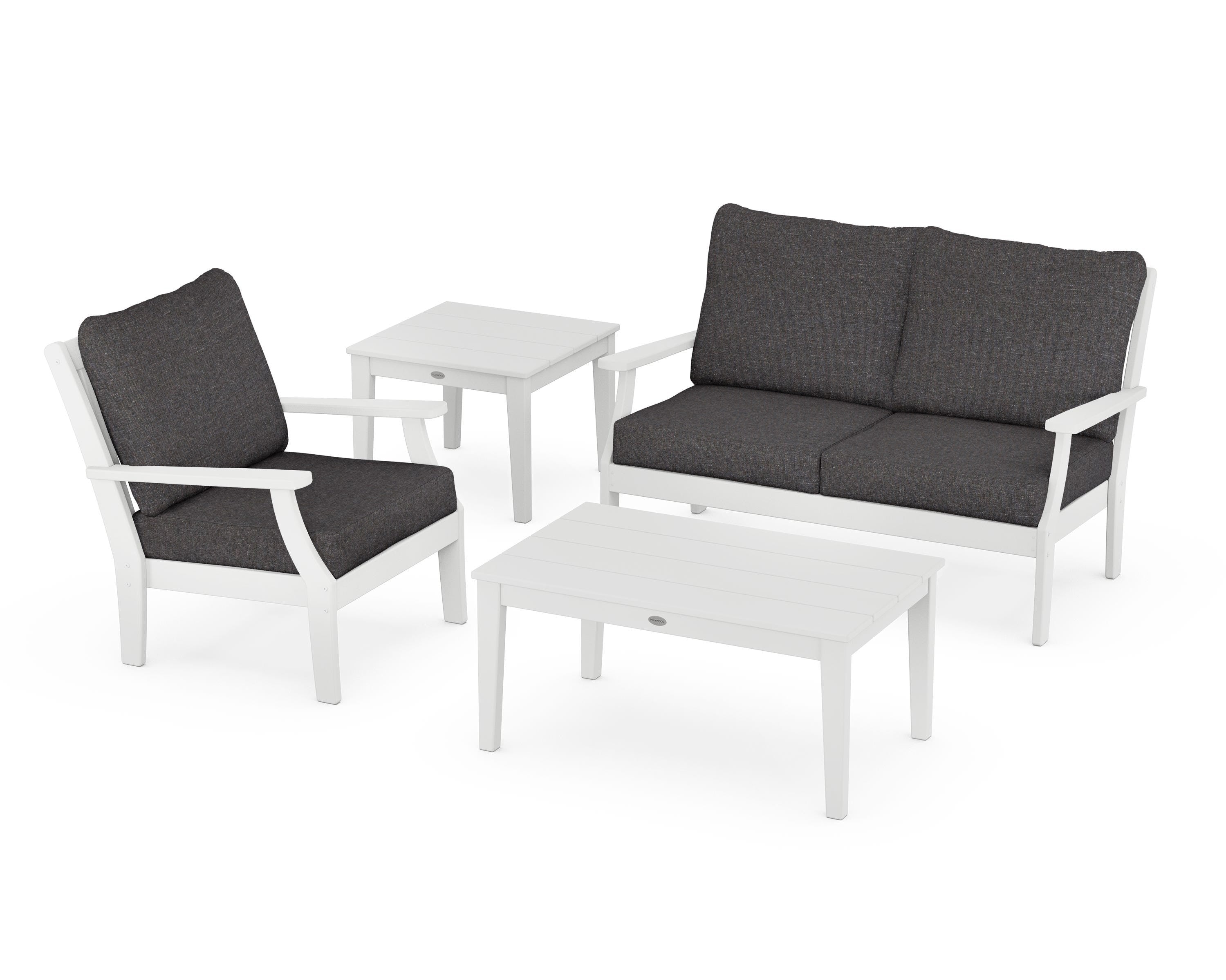 POLYWOOD® Braxton 4-Piece Deep Seating Set in White / Ash Charcoal