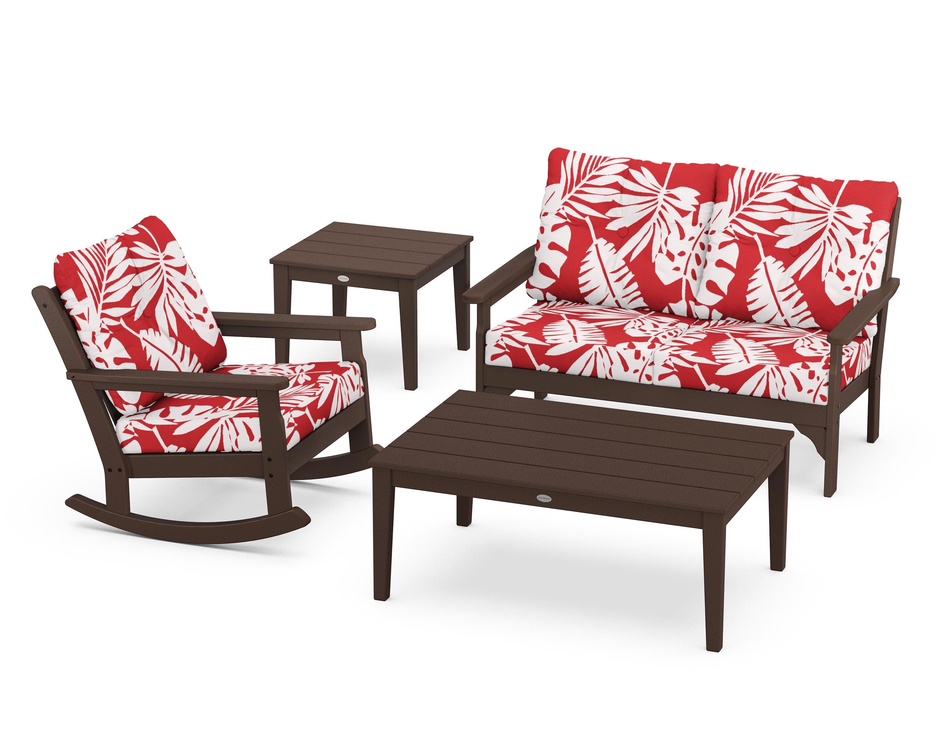 POLYWOOD® Vineyard 4-Piece Deep Seating Rocker Set in Mahogany / Leaf Crimson