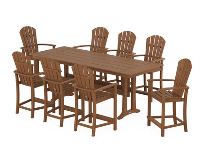 POLYWOOD® Palm Coast 9-Piece Farmhouse Counter Set with Trestle Legs in Teak